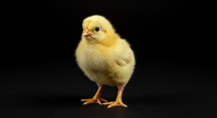 Obraz premium Photo of Baby Yellow Chick on Black Background