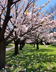 Naklejka premium a grove of cherry trees provides fleeting shade during spring, sheltering wildlife and flowers.