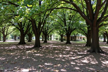 Fototapeta premium a peaceful grove covered in shade, echoing with the quiet movements of local wildlife.