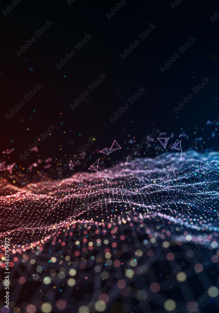 Poster abstract 3d background: digital data wave flow in dark
