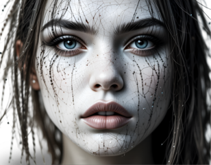 Portrait of Woman with Cracked Skin and Blue Eyes in Artistic Style