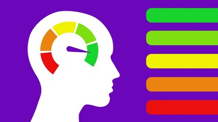 image illustrates the concept of mental state or stress levels using a gauge within the silhouette of a human head