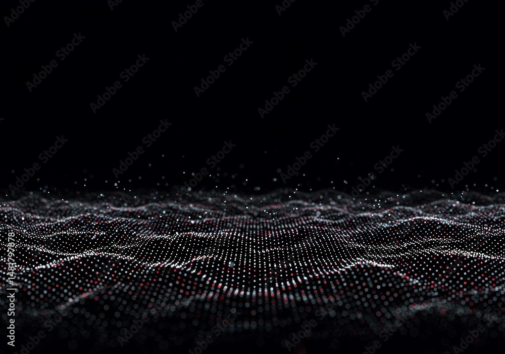 Poster abstract 3d digital landscape background red and white particle wave
