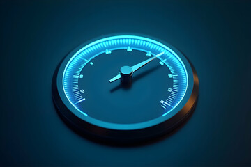 Sleek Modern Sales Performance Dial Illuminated with Neon Blue Light Showing Progress and Efficiency in Business Measurement and Achievement