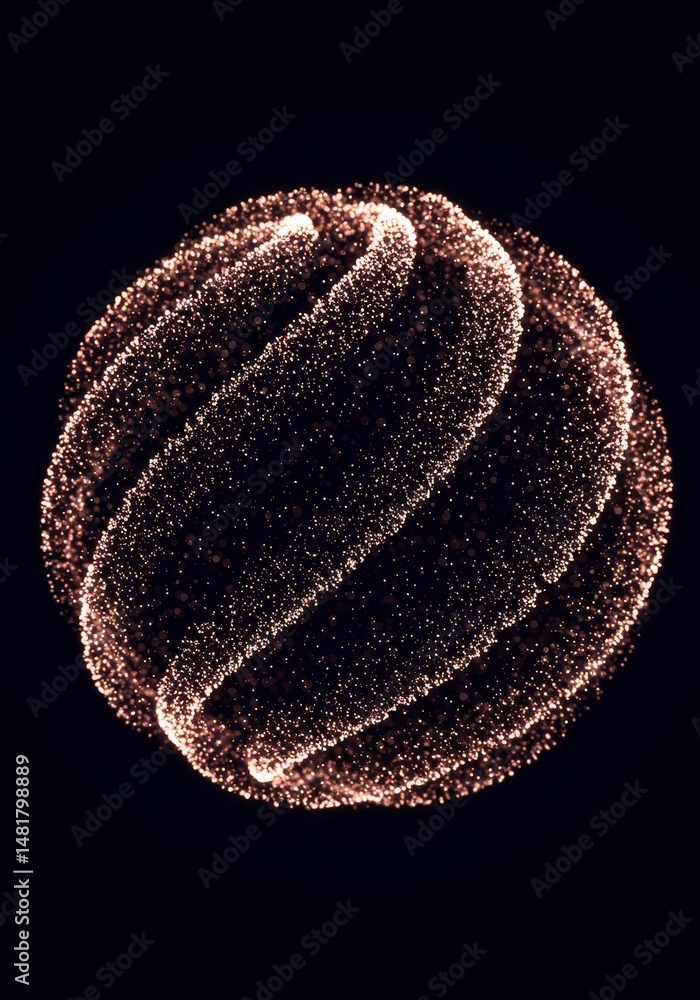 Poster abstract 3d glowing golden particle sphere on black background