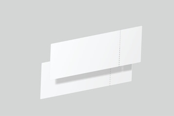 Realistic 3D Ticket Mockup with one stud rip line. Blank template design for lottery coupon, voucher, entertainment show, event, concert, boarding pass, discount, flyer isolated on background. Vector
