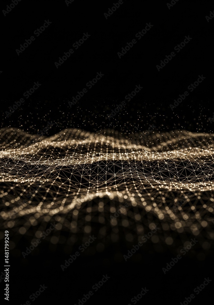 Poster abstract 3d gold particle wave on black background