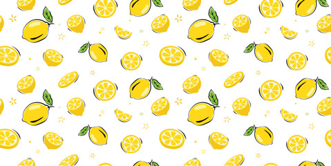 Lemonade slices seamless pattern cartoon summer background.