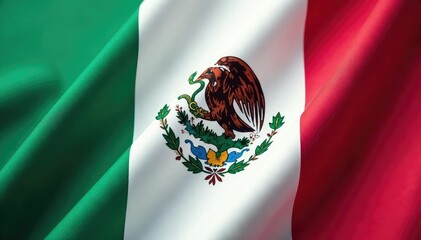 Close-up shot of the Mexican flag, vibrant colors, crisp detail , culture, white