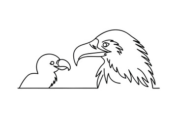 Simple line drawing of eagle with young bird on a white background