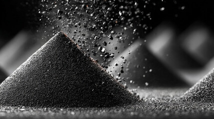 A photorealistic close-up image showcasing the detailed texture of activated carbon granules. Generative AI