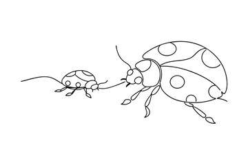 Simple and elegant illustration of two outlined ladybugs on a clean white background.