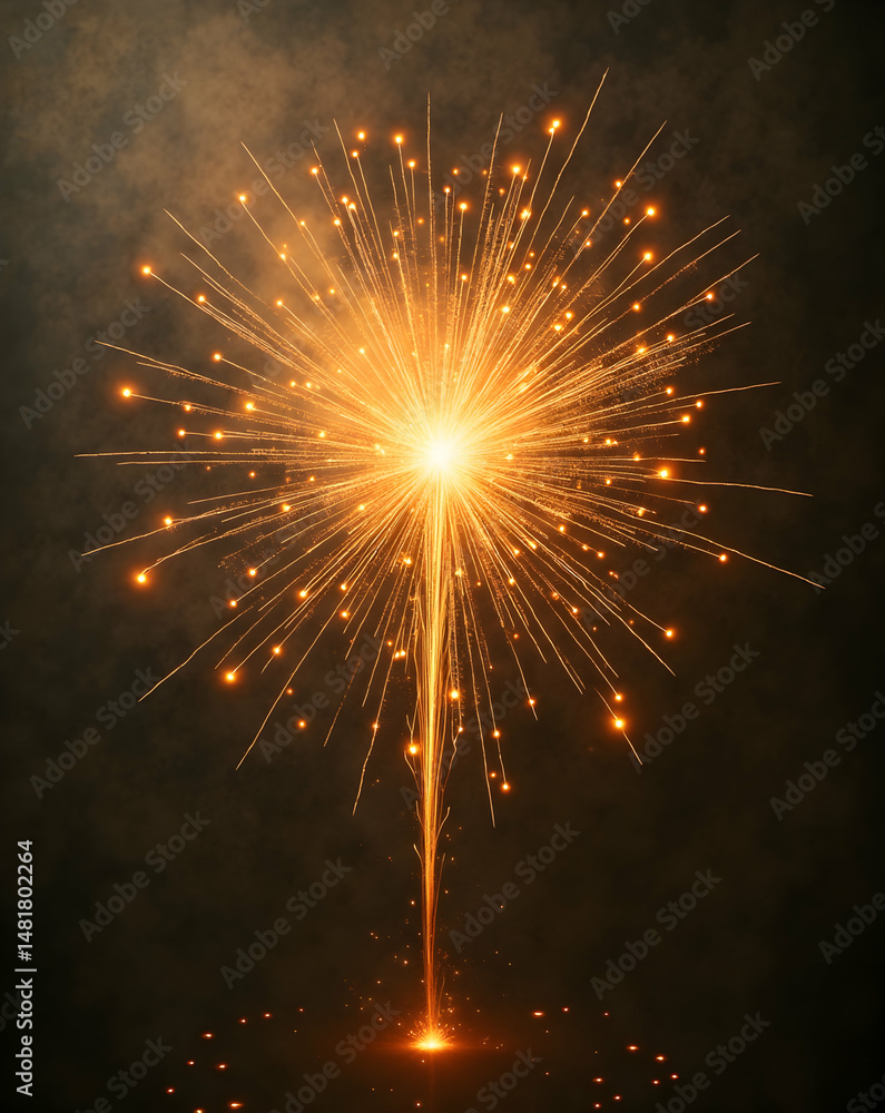 Poster spectacular vintage gold fireworks exploding illuminating the night sky with radiant bursts of light