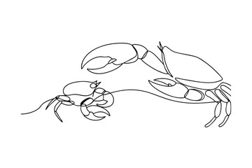 Continuous line drawing of two crabs marine life concept in black and white style
