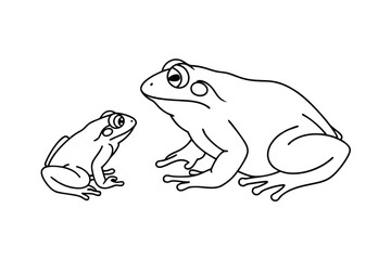 Two frogs simple outline art illustration representing animal amphibian nature concept