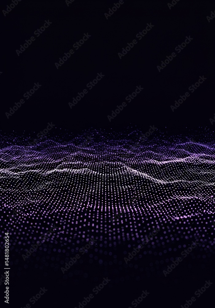 Poster abstract 3d purple particle grid on black background
