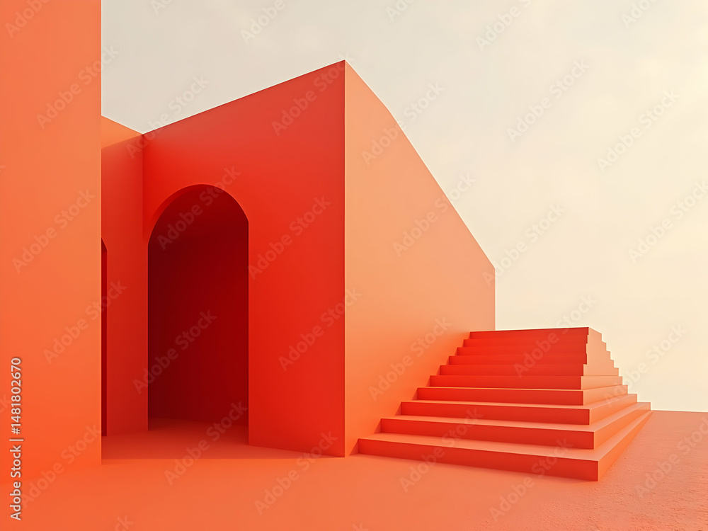 Aufkleber striking composition of sleek geometric red architectural structures with matte finish showcasing mo