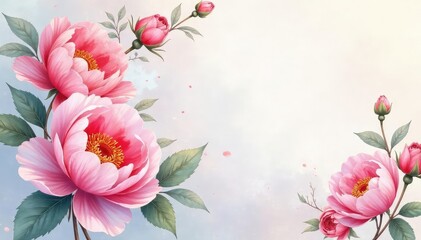 Fototapeta premium Delicate watercolor roses & peonies, soft pastel hues, floral design, romantic, petals