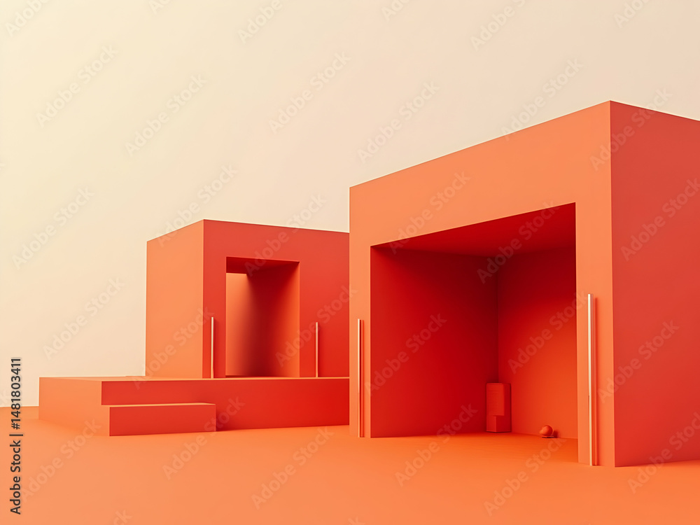 Aufkleber striking matte red architectural structures displaying sleek geometric forms, creating a visually co