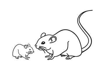 Two cartoon mice facing each other simple black and white outline illustration
