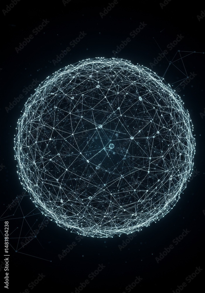 Poster abstract 3d sphere of glowing digital data