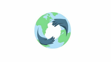 Fototapeta premium Stylized Earth Illustration, Minimalist Design with Hands Embracing the Globe, Symbolizing Care and Sustainability for a Better Future