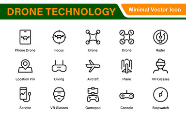 Modern Drone Technology Icons &ndash; Clean Outline, Line Art, and Vector Illustrations for Drones, UAVs, Aerial Robotics, and Digital Platforms
