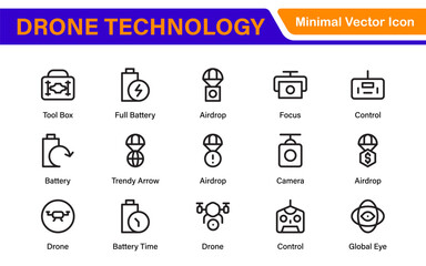 Modern Drone Technology Icons – Clean Outline, Line Art, and Vector Illustrations for Drones, UAVs, Aerial Robotics, and Digital Platforms
