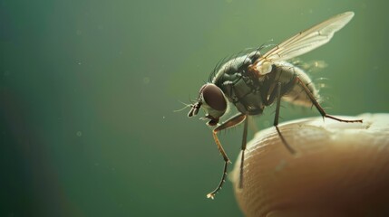 Close-up fly on finger