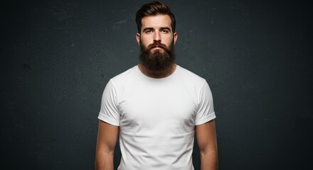 Obraz premium Photo Portrait of Bearded Man in White Shirt on Dark Background