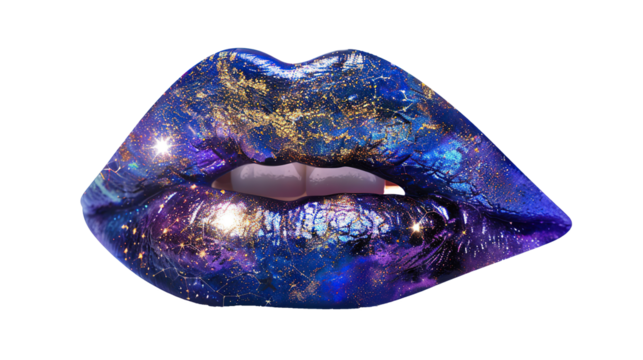 Glossy blue lips collage, symbol of passion and beauty, isolated on transparent background. PNG - Powered by Adobe