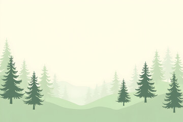 Fototapeta premium Tranquil Evergreen Silhouette Landscape, A stylized depiction of rolling hills and coniferous trees, evoking calmness and natural beauty with a minimalist aesthetic