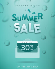 Summer sale banner with a coupon in the water background