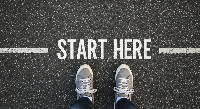 Photo Start Here Beginning New Journey on Asphalt Road
