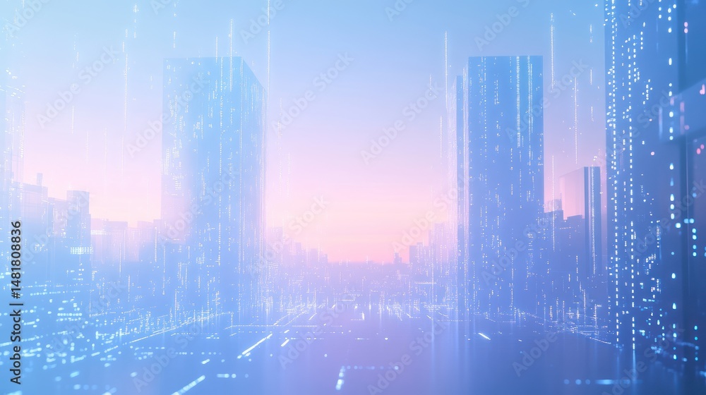 Poster abstract digital cityscape with glowing data streams and futuristic architecture
