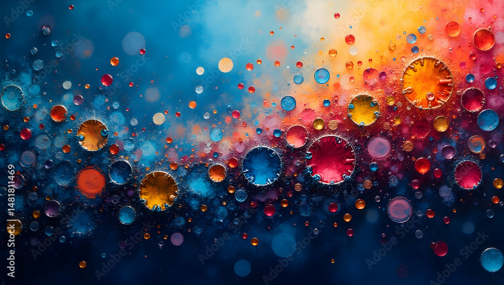 Poster vibrant fluid art, an abstract composition of swirling oil droplets in a symphony of colors, creatin