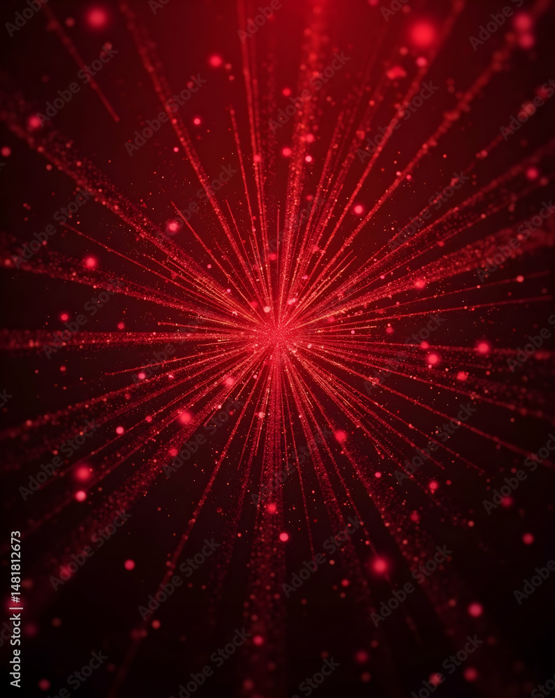 Poster vibrant red glitter explosion radiates outwards, creating a dynamic and energetic effect, ideal for 