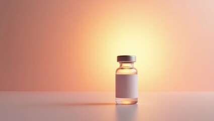 Medical Vaccine Vial with Blank Label Illuminated by Warm Sunset Light