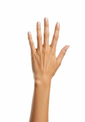 Fototapeta premium Realistic Photo of Woman Hand Counting Five on White Background