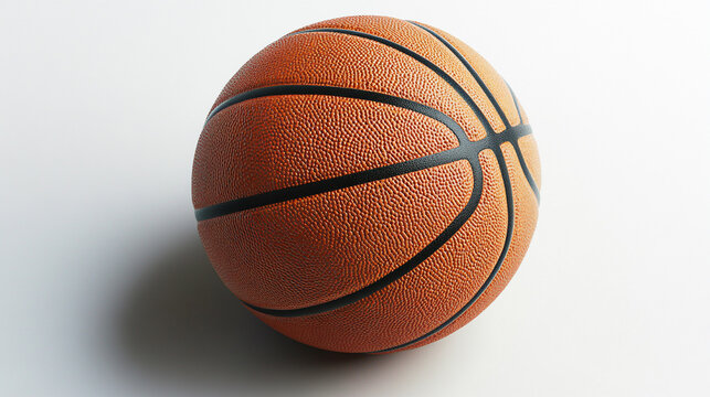A professional-grade basketball with deep pebble texture and precise channel grooves, centered on a matte white surface, soft drop shadow and subtle highlights giving realistic depth,