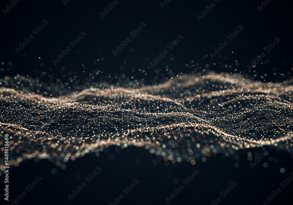 Poster abstract background 3d orange particle wave on black