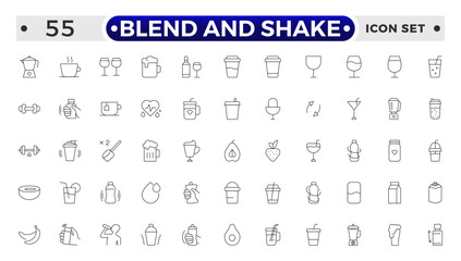blend and shake outline icon set. Contains related to cocktail, brandy, liquor, beverage, tequila, bar, mojito, old. Collection for mobile and web apps.