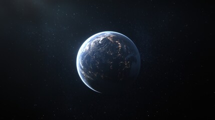 Obraz premium A planet with a blue and white surface and orange lights.