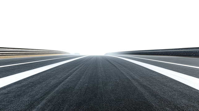 Smooth and straight asphalt racing track isolated on transparent background. PNG
