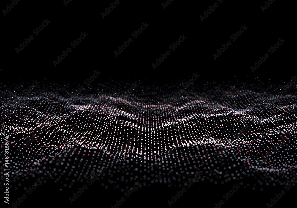 Poster abstract background 3d red and white particle wave on black