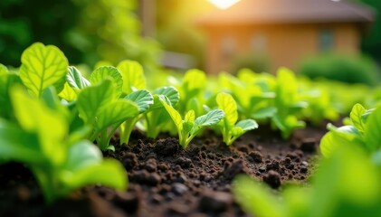 Small, vibrant vegetable patch thrives in sunny backyard , rustic, single, apartment