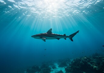Obraz premium Photo of Shark Swimming in Sunlit Ocean