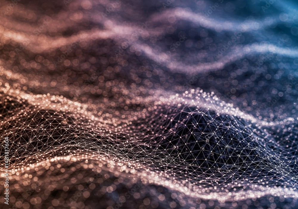 Poster abstract background 3d render blue and red particles