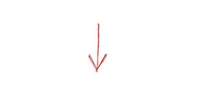 Hand-Drawn Red Down Arrow Stop Motion Animation on White Background