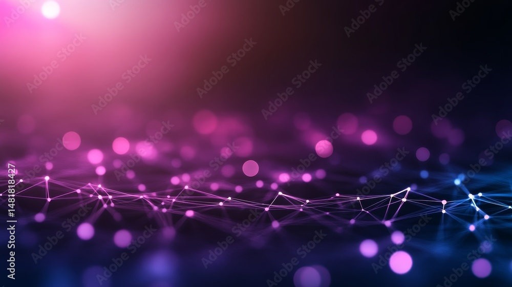Fototapete Glowing purple particles blend with soft bokeh lights to create a captivating, dreamy atmosphere perfect for technology or digital art applications